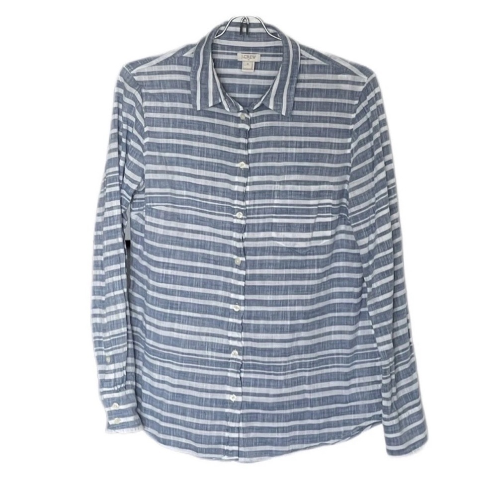 J Crew Blue White Striped Button Down Cotton Shirt Women’s Small